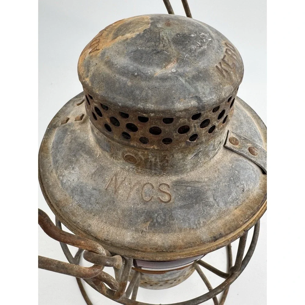 Adlake Kero NYCS New York Central Railroad Lantern Red Globe Antique Kerosene